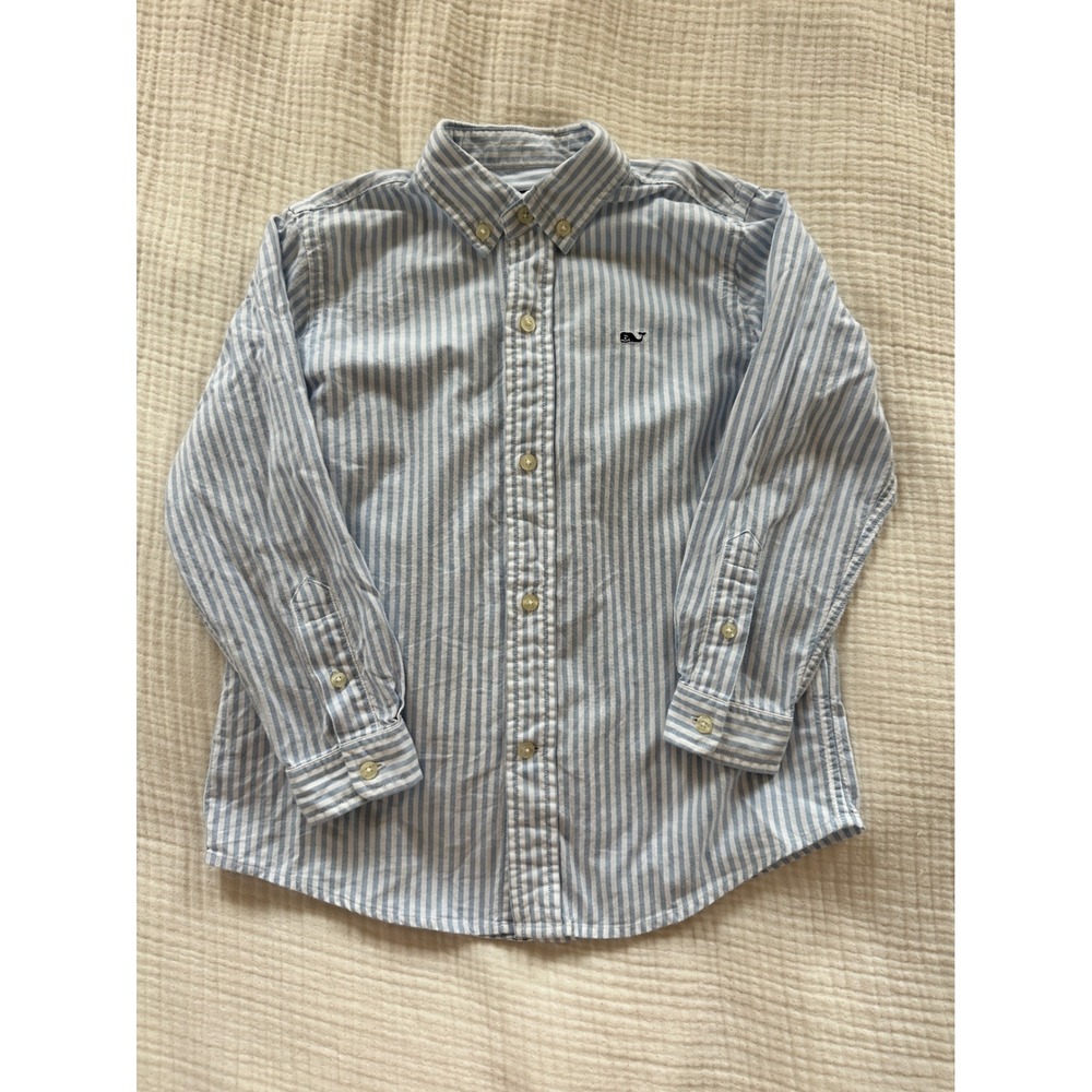Vineyard Vines Boys 4T Whale Shirt Button Down Blue Striped Cotton Oxford Preppy